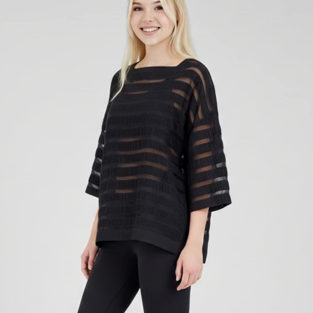 Wynne layers Black Sheer Stripe Oversized Top - Women